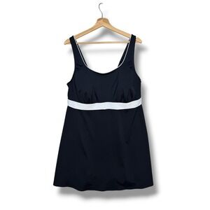 Lands End Women's 18W Black White Empire Waist Swim Dress Top Tank Swimwear Plus